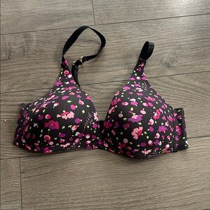 Betsey Johnson Black and Pink Floral Bra